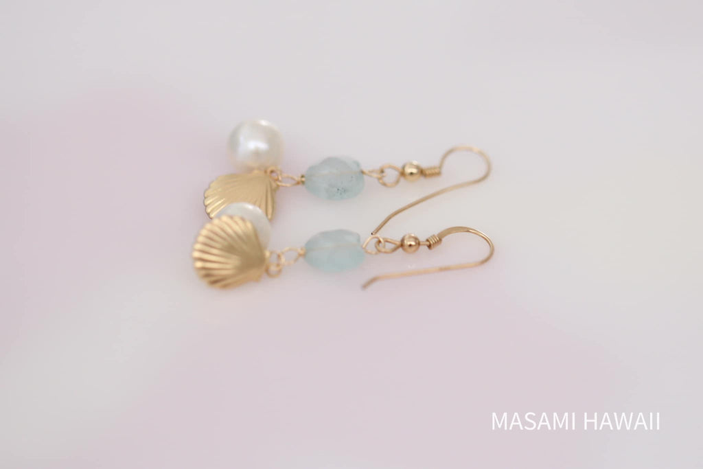 Aquamarine heart mermaid earrings☆アクアマリンハートのマーメイドピアス