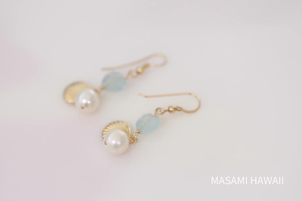 Aquamarine heart mermaid earrings☆アクアマリンハートのマーメイドピアス