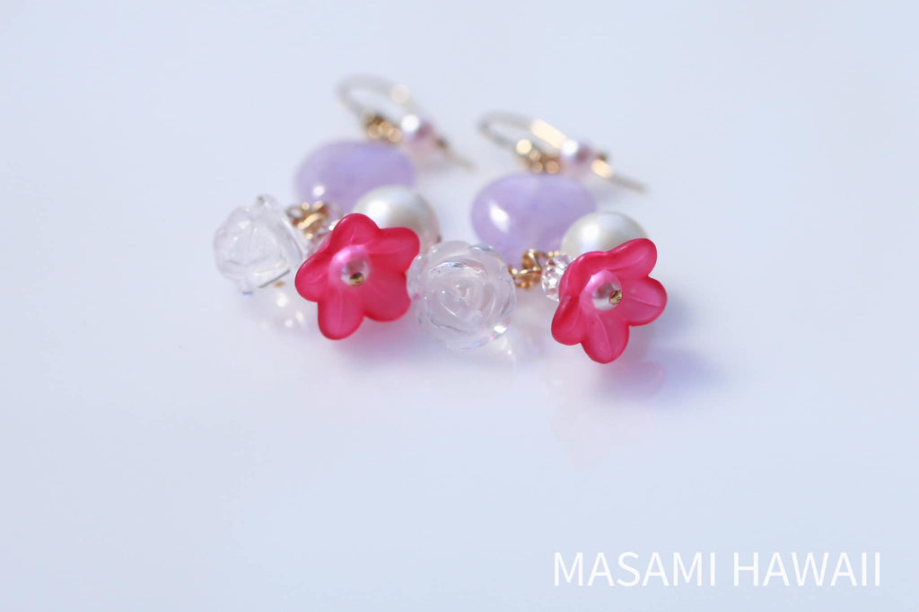 Mermaid Heart Flower earrings (Lavender pink)☆マーメイドのハートとお花のピアス（ラベンダーピンク色）