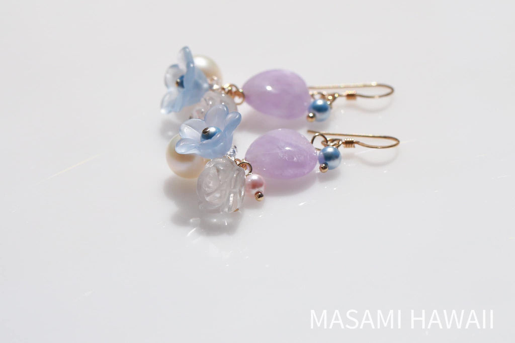 Mermaid Heart Flower earrings (Lavender blue)☆マーメイドのハートとお花のピアス（ラベンダーブルー色）