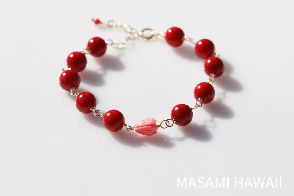 Red Coral pikake mermaid bracelet１☆赤サンゴのピカケマーメイドブレスレット1