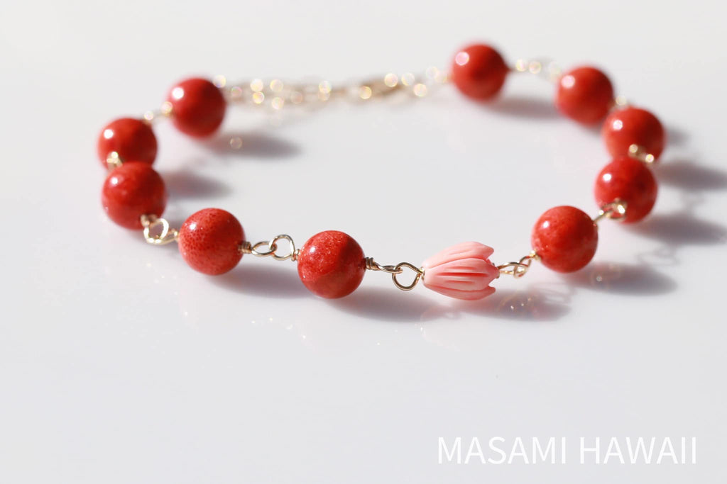 Red Coral pikake mermaid bracelet2☆赤サンゴのピカケマーメイドブレスレット2