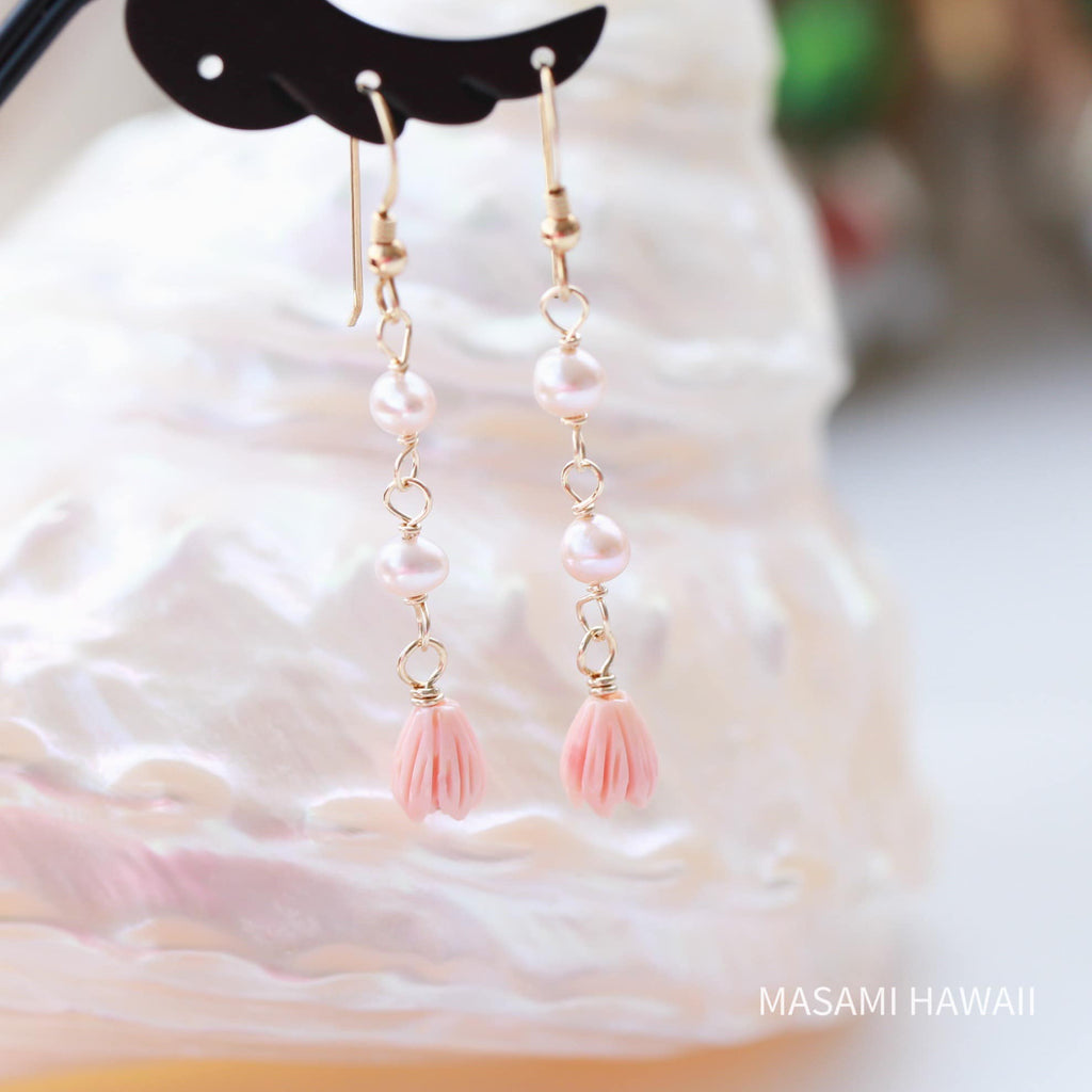 Hawaiian pink pikake mermaid earrings☆ハワイアンピンクピカケ☆マーメイドピアス