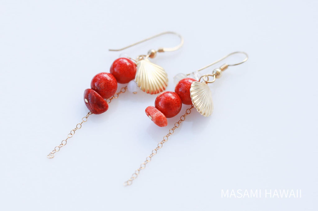 Red Coral orange mermaid earrings☆赤スポンジサンゴのマーメイドピアス