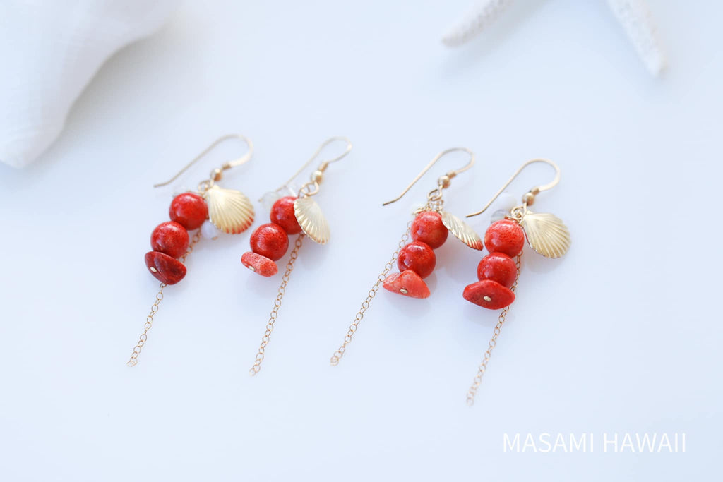 Red Coral orange mermaid earrings☆赤スポンジサンゴのマーメイドピアス