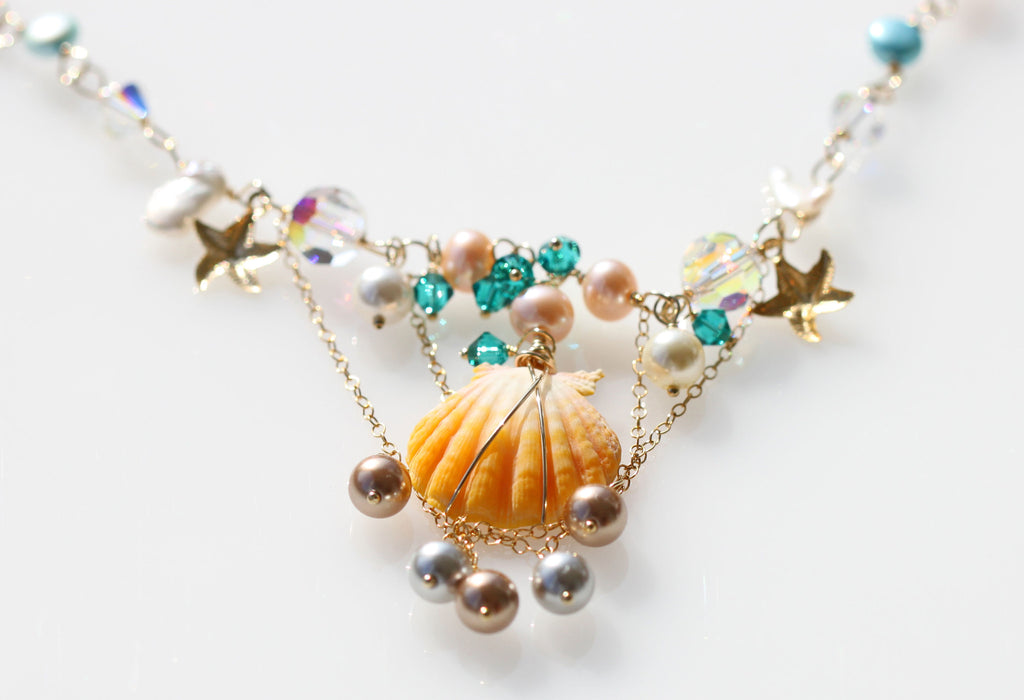 Beautiful elegant lemon colore Sunriseshell mermaid necklace☆ビューティフルエレガント☆レモンカラーサンライズシェル☆マーメイドネックレス