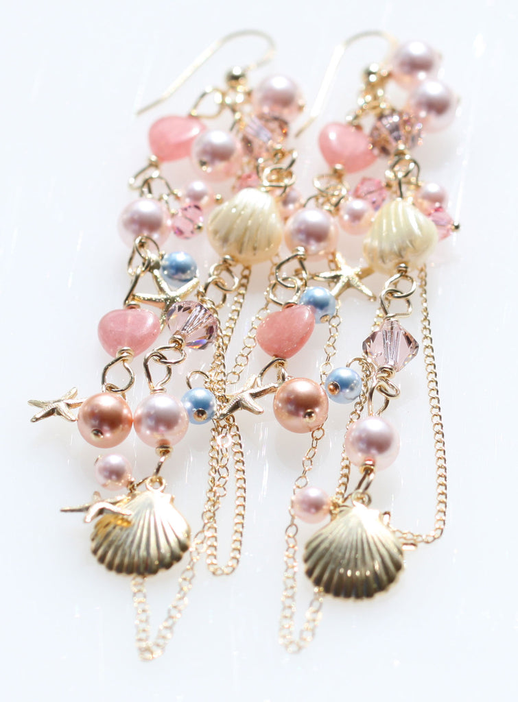 Happy St.Valentine's Day Heart Rhodochrosite shell Mermaid earrings☆ハッピーバレンタインデー☆ハートインカローズシェル☆マーメイドピアス
