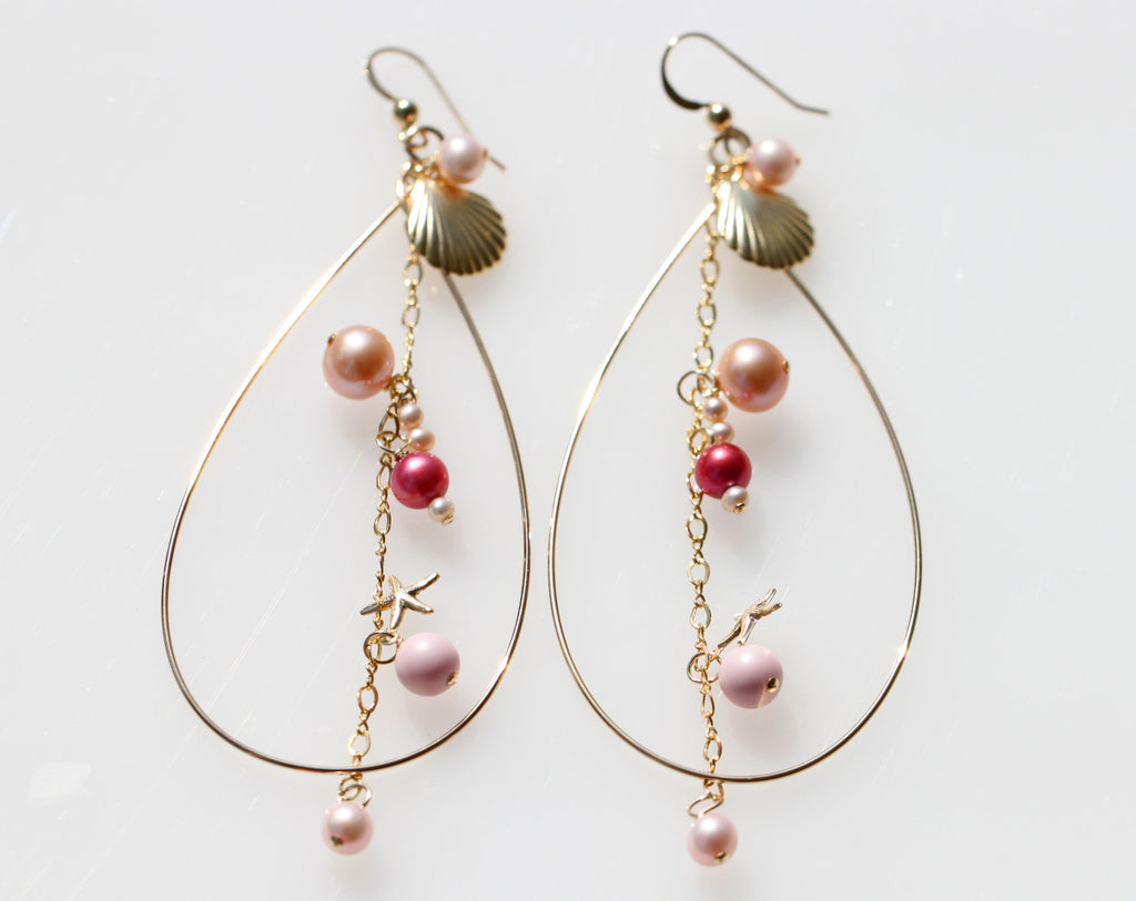 Maiko Pink hoop mermaid earrings ☆舞妓ピンクフープマーメイドピアス