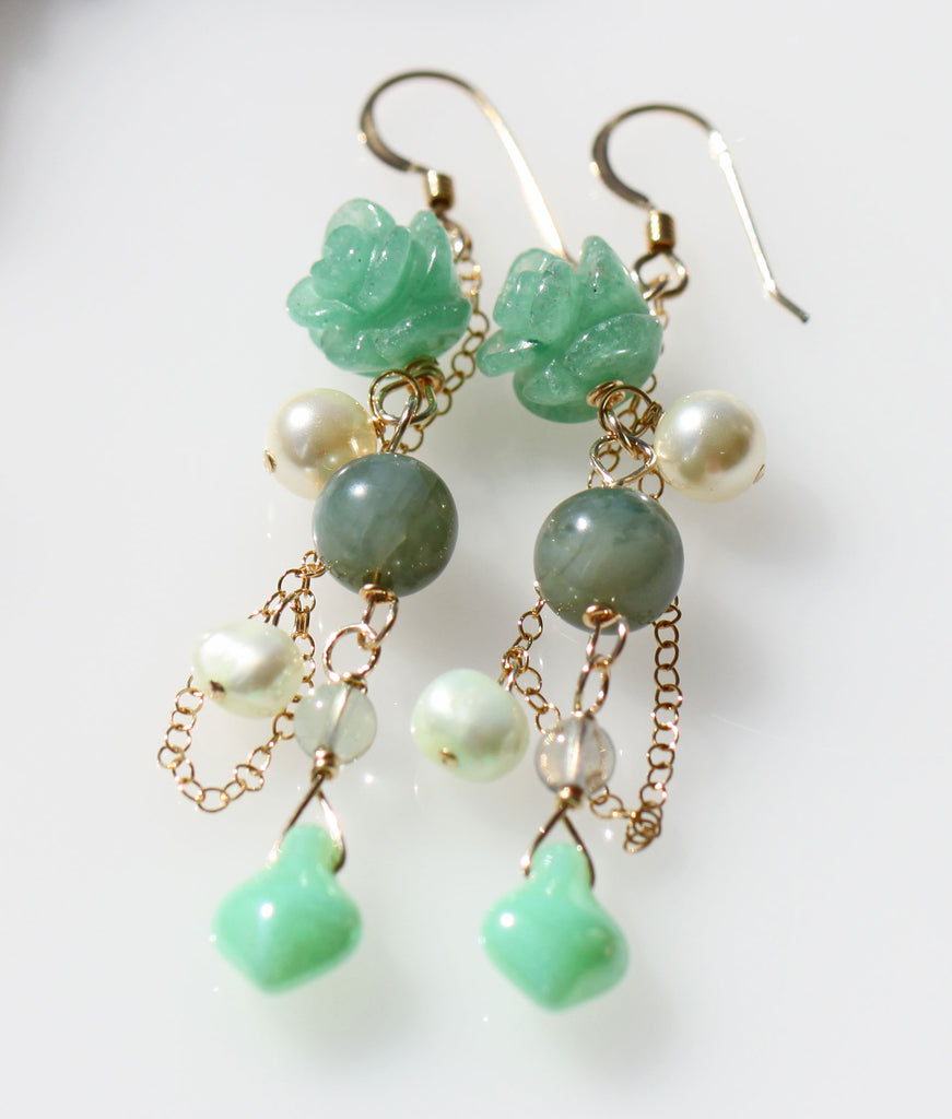 Emerald green rose mermaid earrings☆エメラルド☆グリーンローズマーメイドピアス