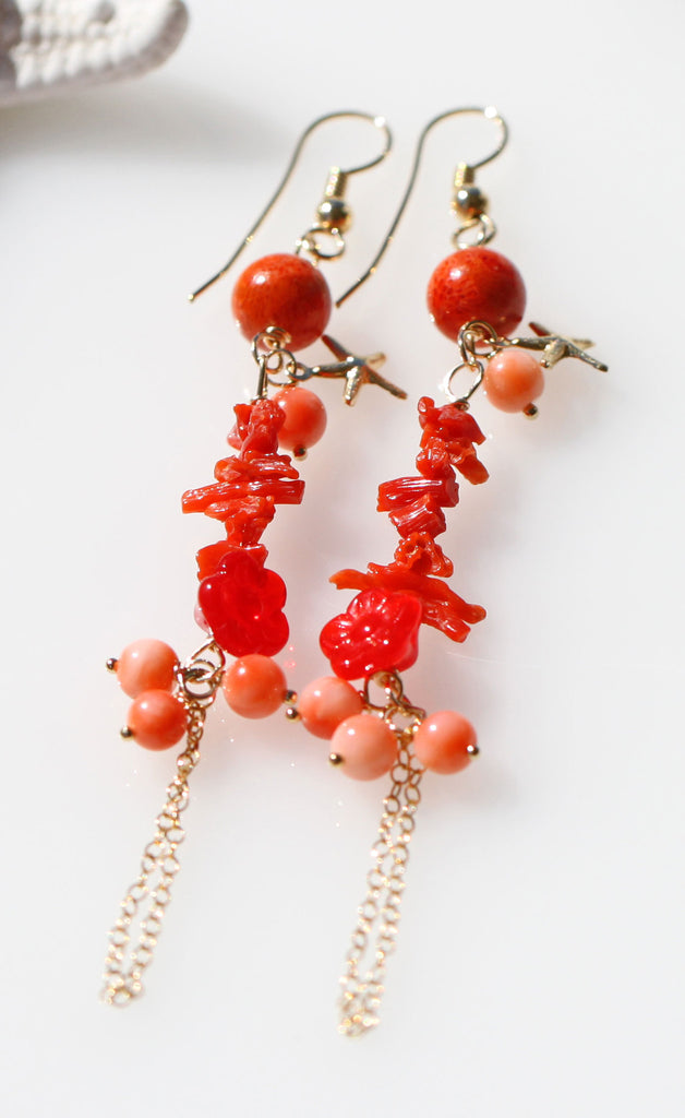 Redcoral mermaid earrings☆赤サンゴマーメイドピアス