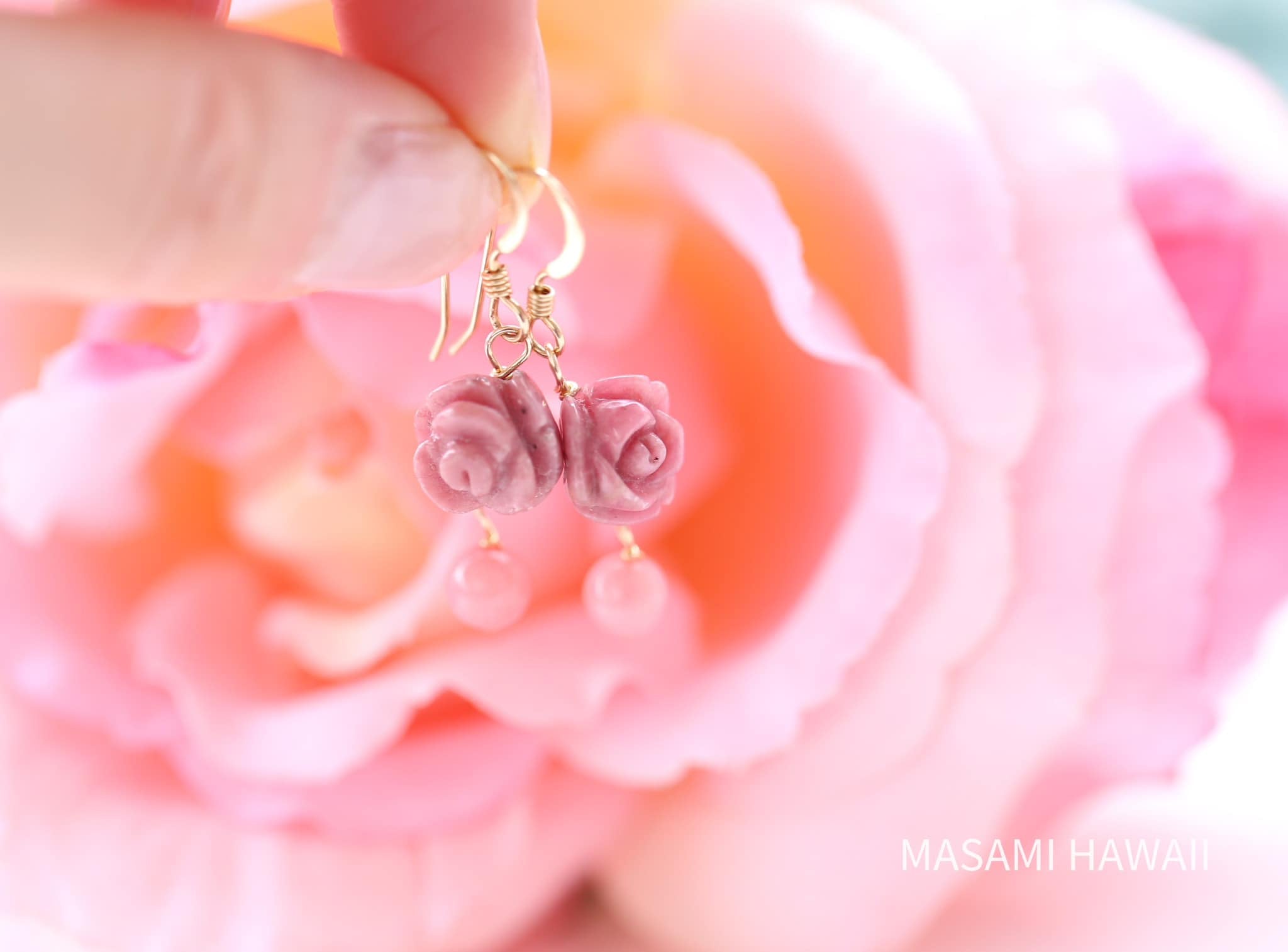 Mary Magdalene Rose rhodonite earrings☆マグダラのマリア様 Mary Magdalene Rose rhodonite earrings☆マグダラのマリア様