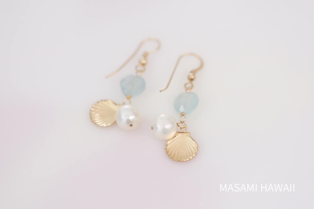 Aquamarine heart mermaid earrings☆アクアマリンハートのマーメイドピアス