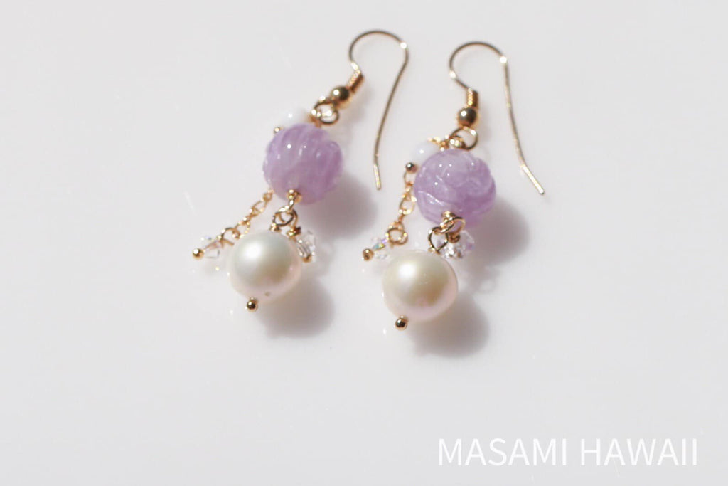 Lavender amethst rose earrings ☆ラベンダーアメジストローズピアス