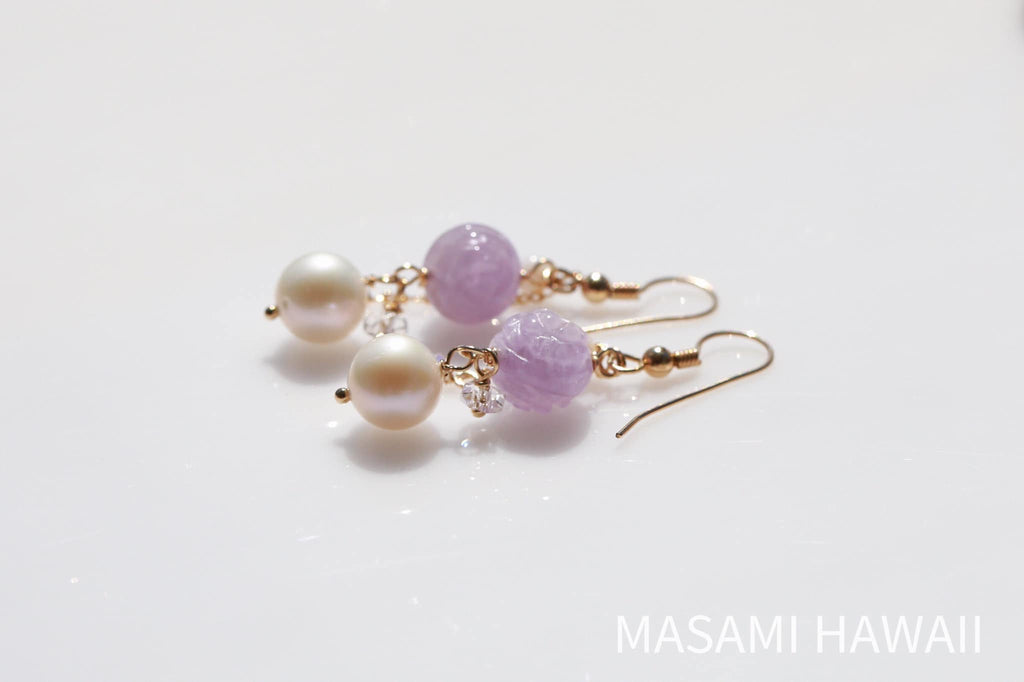 Lavender amethst rose earrings ☆ラベンダーアメジストローズピアス