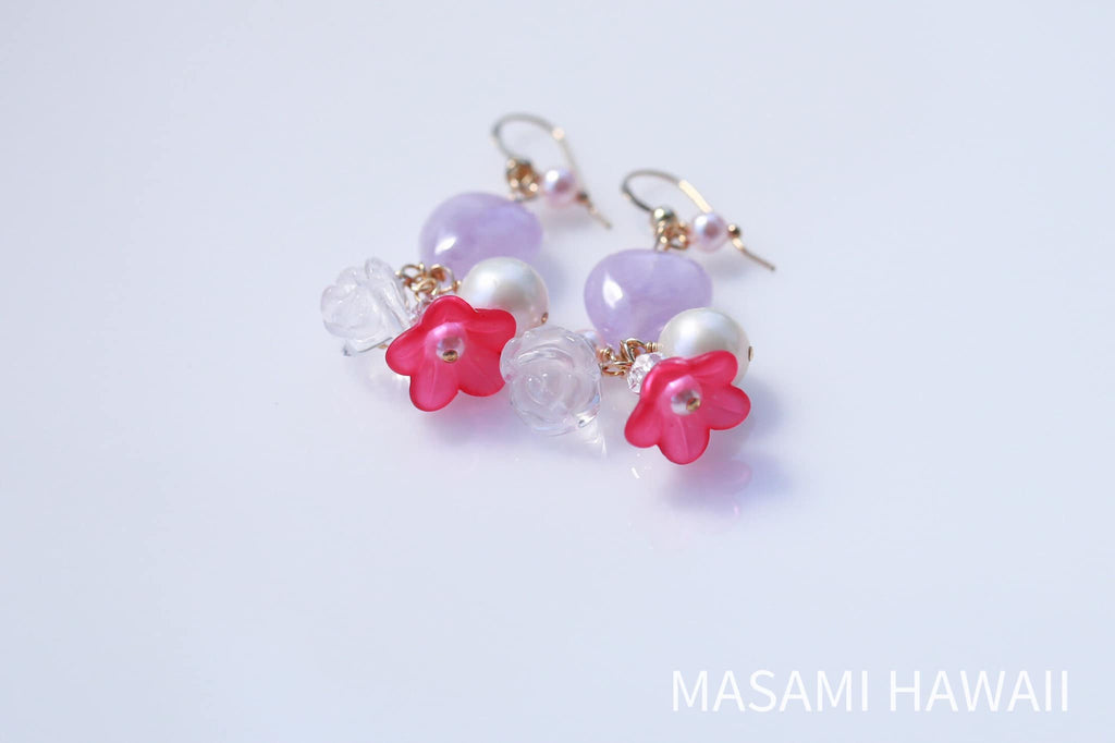 Mermaid Heart Flower earrings (Lavender pink)☆マーメイドのハートとお花のピアス（ラベンダーピンク色）