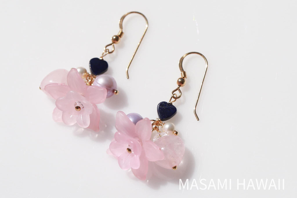 Fairy Flower Heart earrings (pink) フェアリーのハートとお花ピアス（ピンク色）