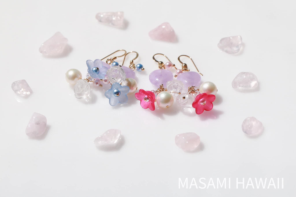 Mermaid Heart Flower earrings (Lavender blue)☆マーメイドのハートとお花のピアス（ラベンダーブルー色）