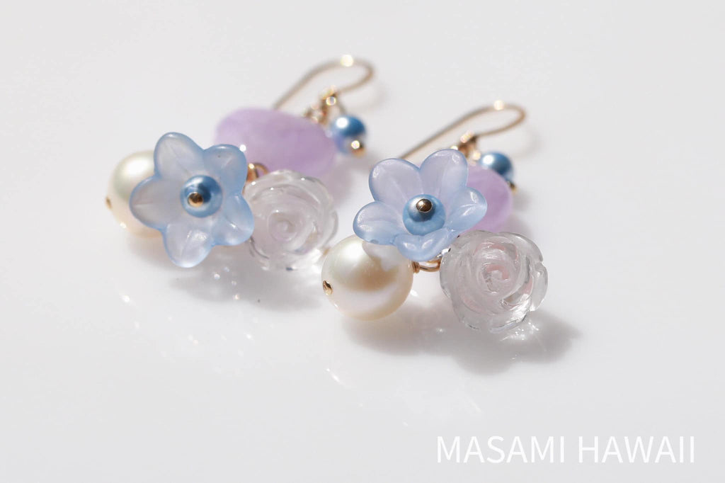 Mermaid Heart Flower earrings (Lavender blue)☆マーメイドのハートとお花のピアス（ラベンダーブルー色）