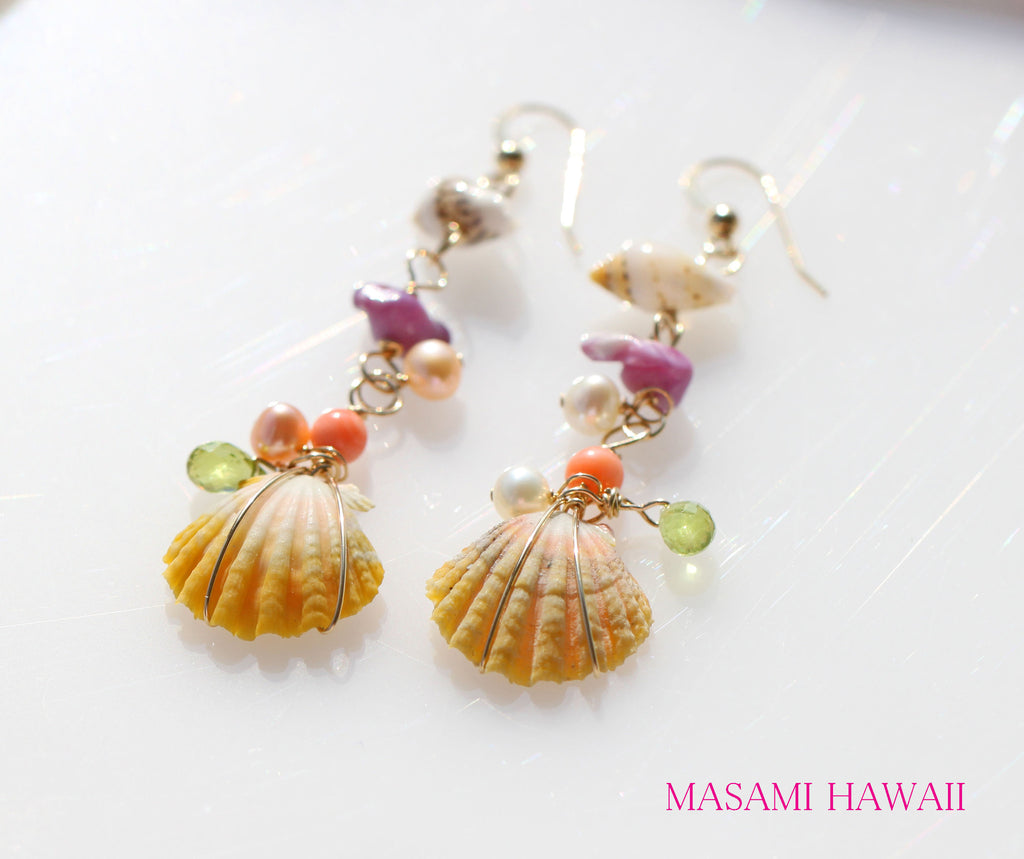 Hawaiian SunriseShells　Mermaid Happiness　earrings☆ハワイのサンライズシェル☆マーメイドの幸福ピアス