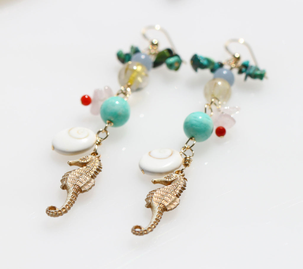 Sea horse mermaid earrings☆タツノオトシゴとマーメイドパワーストーンピアス