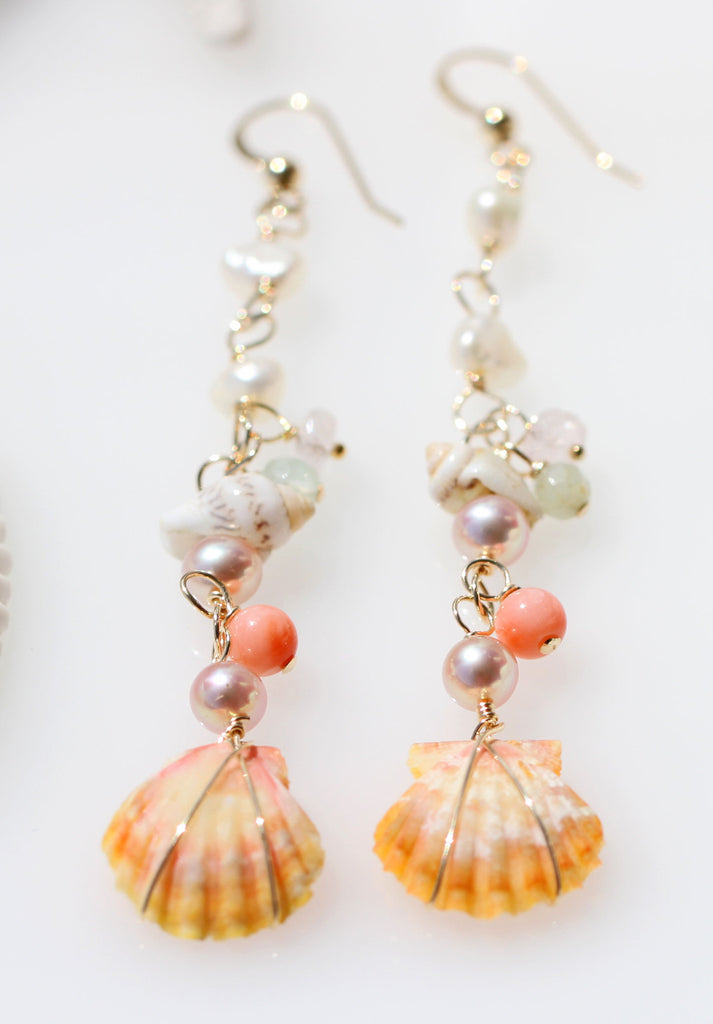 Hawaii Sunriseshell Happy Mermaid wedding　earrings☆ハワイのサンライズシェル☆ハッピーマーメイドウエディングピアス
