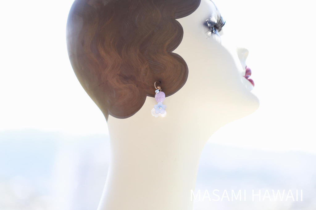 Mermaid Heart Flower earrings (Lavender blue)☆マーメイドのハートとお花のピアス（ラベンダーブルー色）