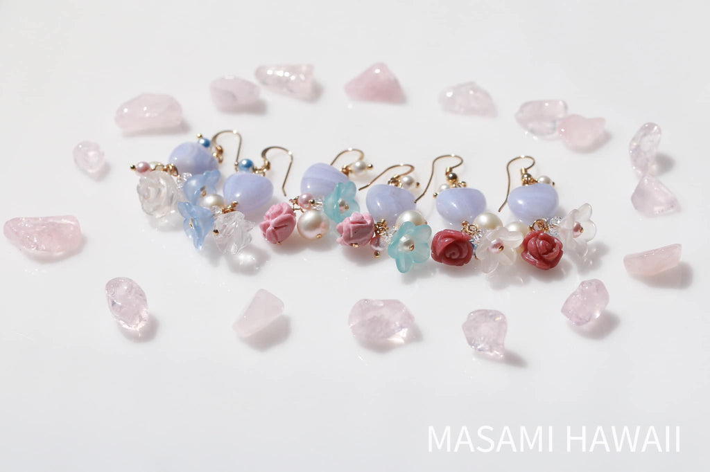 Mermaid Heart Flower earrings (water Blue white)☆マーメイドのハートとお花のピアス（ブルーと水色）