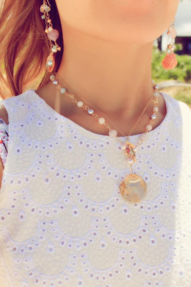 Vegan Shell Love Mermaid Necklace Blue3☆ヴィーガンシェル☆ラブマーメイドネックレス☆青色3