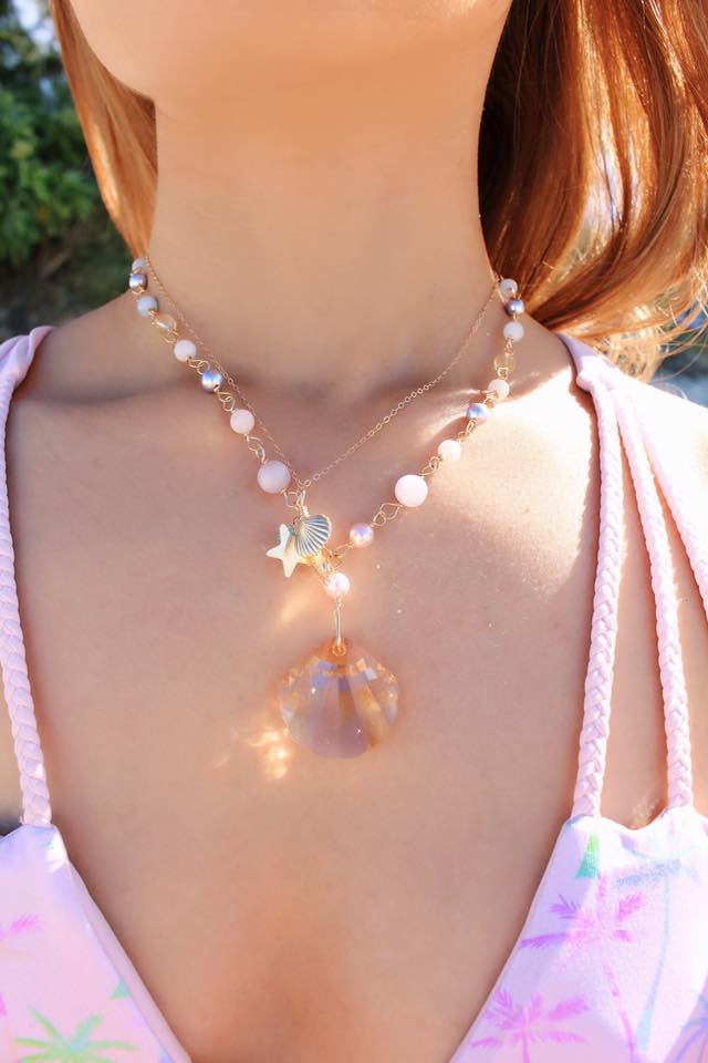 Vegan Shell Love Mermaid Necklace Blue3☆ヴィーガンシェル☆ラブマーメイドネックレス☆青色3