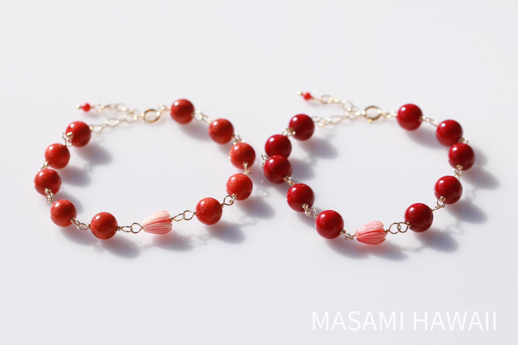 Red Coral pikake mermaid bracelet2☆赤サンゴのピカケマーメイドブレスレット2