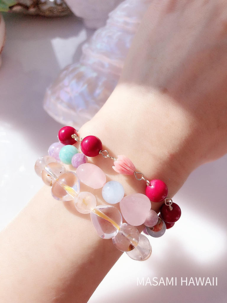 Red Coral pikake mermaid bracelet2☆赤サンゴのピカケマーメイドブレスレット2