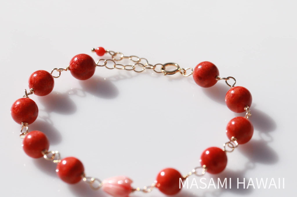 Red Coral pikake mermaid bracelet2☆赤サンゴのピカケマーメイドブレスレット2