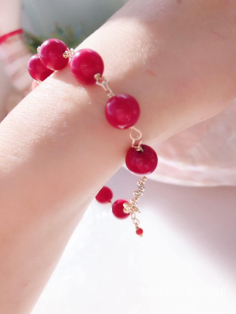 Red Coral pikake mermaid bracelet2☆赤サンゴのピカケマーメイドブレスレット2