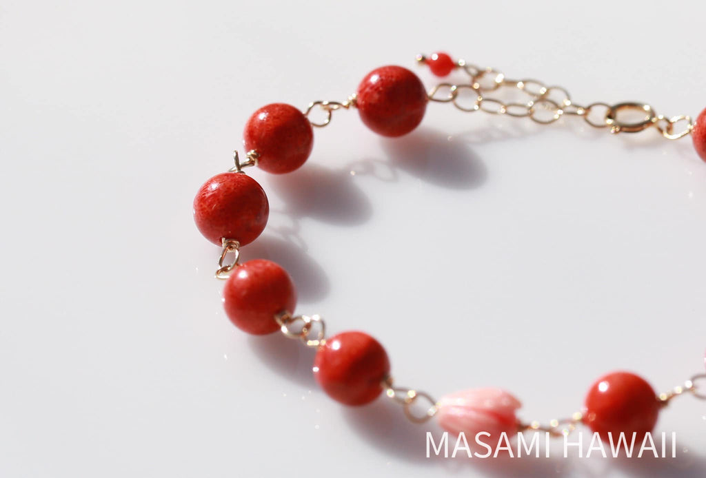 Red Coral pikake mermaid bracelet2☆赤サンゴのピカケマーメイドブレスレット2