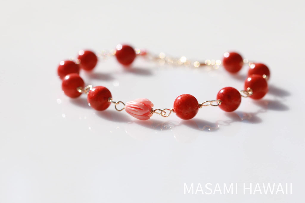 Red Coral pikake mermaid bracelet2☆赤サンゴのピカケマーメイドブレスレット2