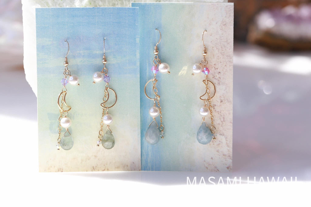 Aquamarine Moon Mermaid Earrings１☆アクアマリンの月マーメイドピアス１
