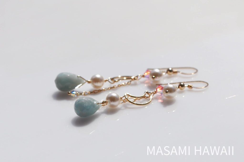 Aquamarine Moon Mermaid Earrings２☆アクアマリンの月マーメイドピアス２