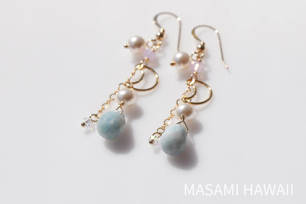 Aquamarine Moon Mermaid Earrings２☆アクアマリンの月マーメイドピアス２