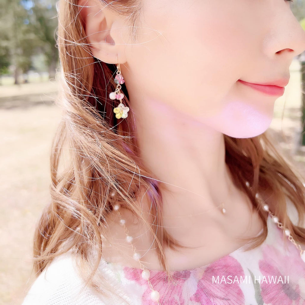 Blue amber flower mermaid earrrings☆ブルーアンバーのフラワーマーメイドピアス