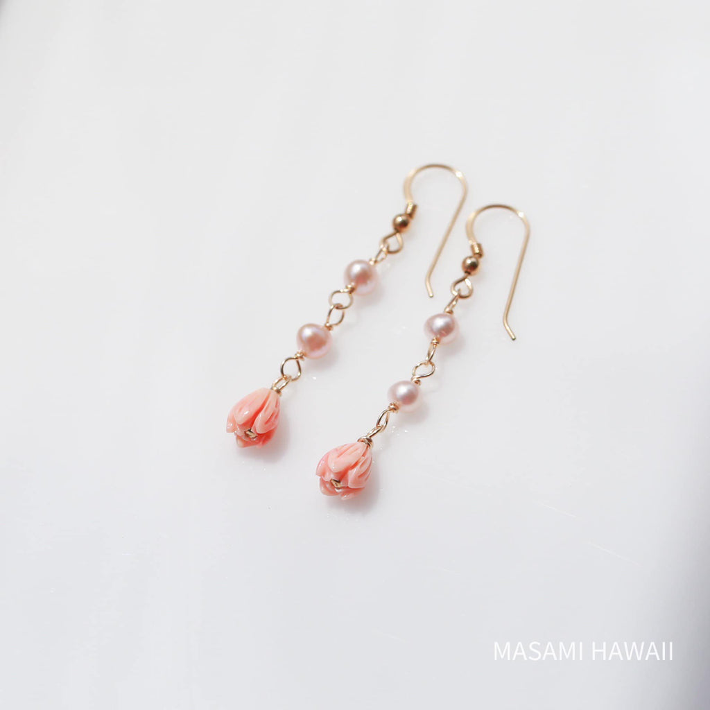 Hawaiian pink pikake mermaid earrings☆ハワイアンピンクピカケ☆マーメイドピアス