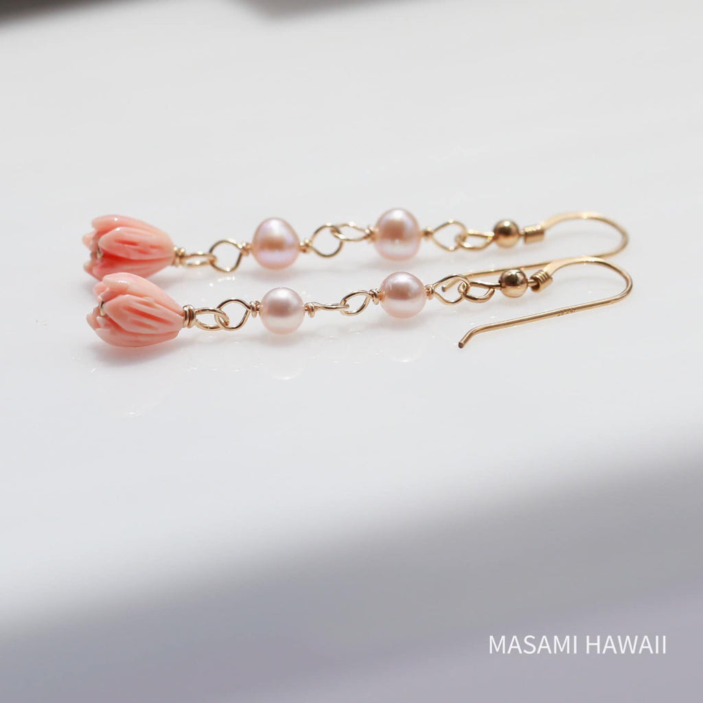 Hawaiian pink pikake mermaid earrings☆ハワイアンピンクピカケ☆マーメイドピアス