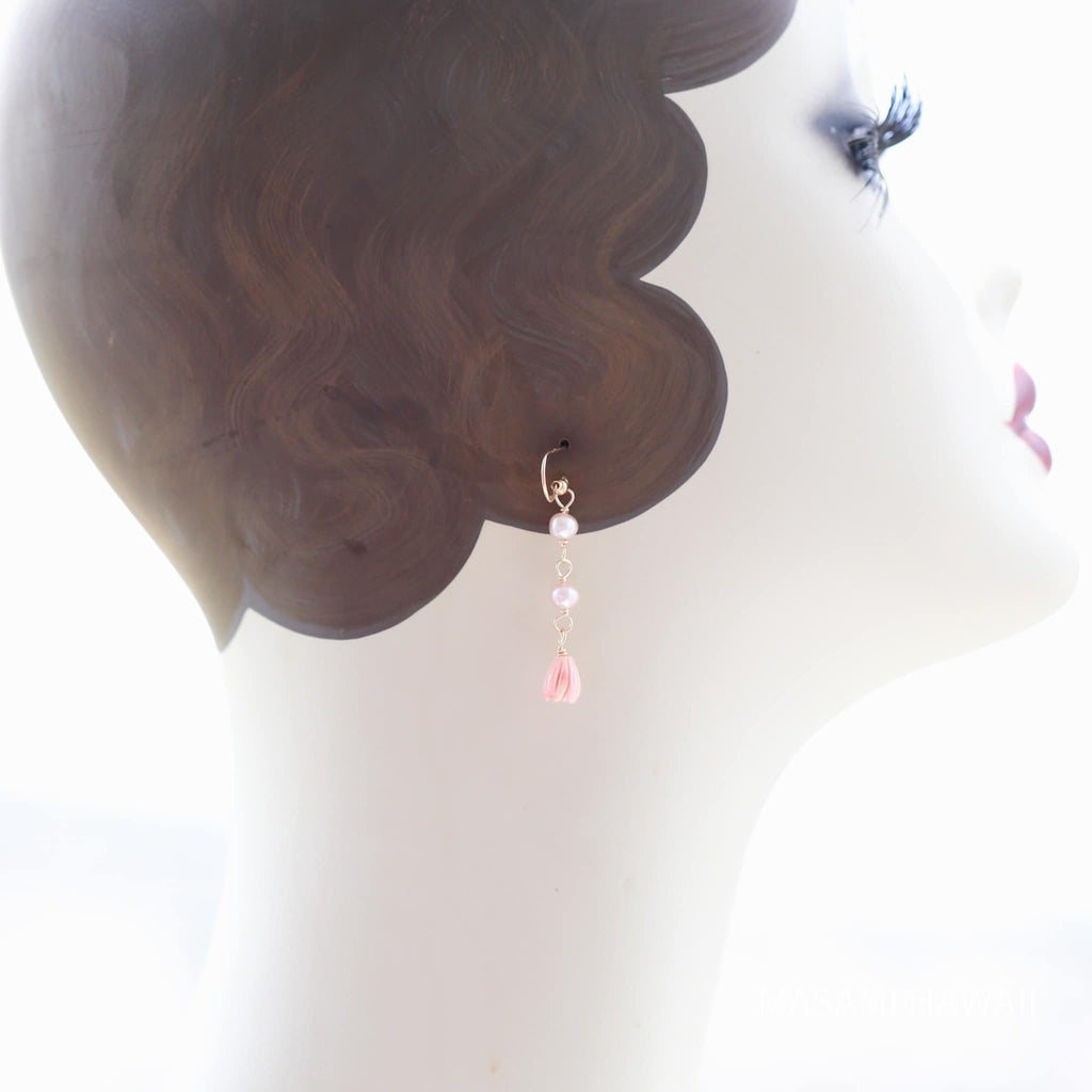 Hawaiian pink pikake mermaid earrings☆ハワイアンピンクピカケ☆マーメイドピアス