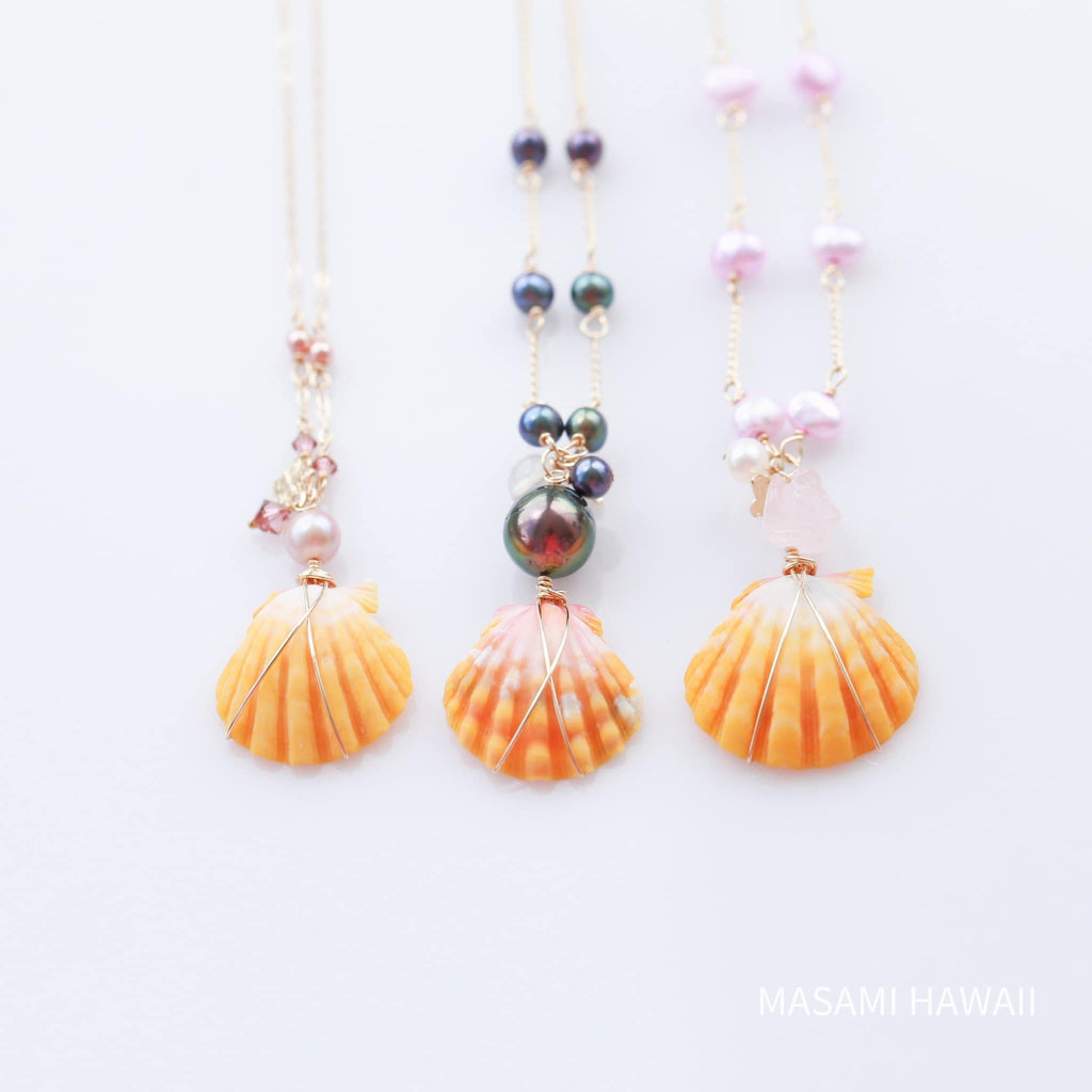 Hawaiian Sunriseshell tahitian pearl mermaid necklace☆ハワイのサンライズシェルとタヒチアンパールのマーメイドネックレス