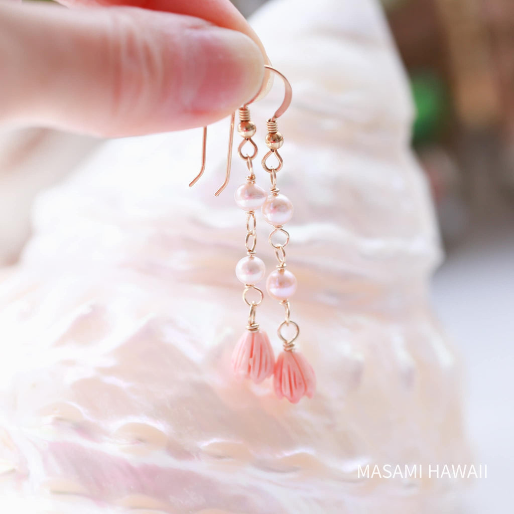 Hawaiian pink pikake mermaid earrings☆ハワイアンピンクピカケ☆マーメイドピアス