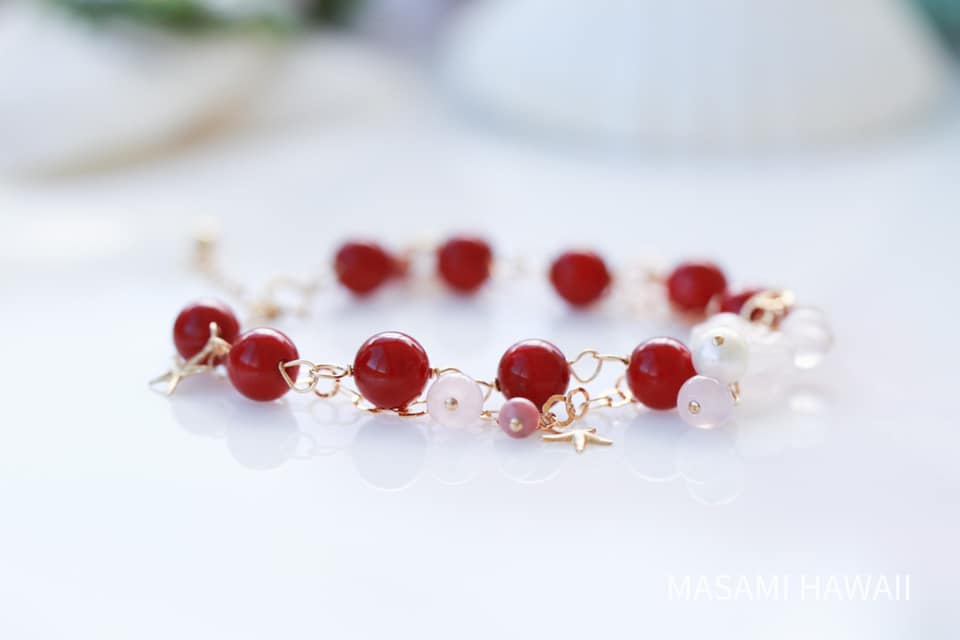 Red Coral Flower Mermaid Bracelet ★赤サンゴお花のマーメイドブレスレット