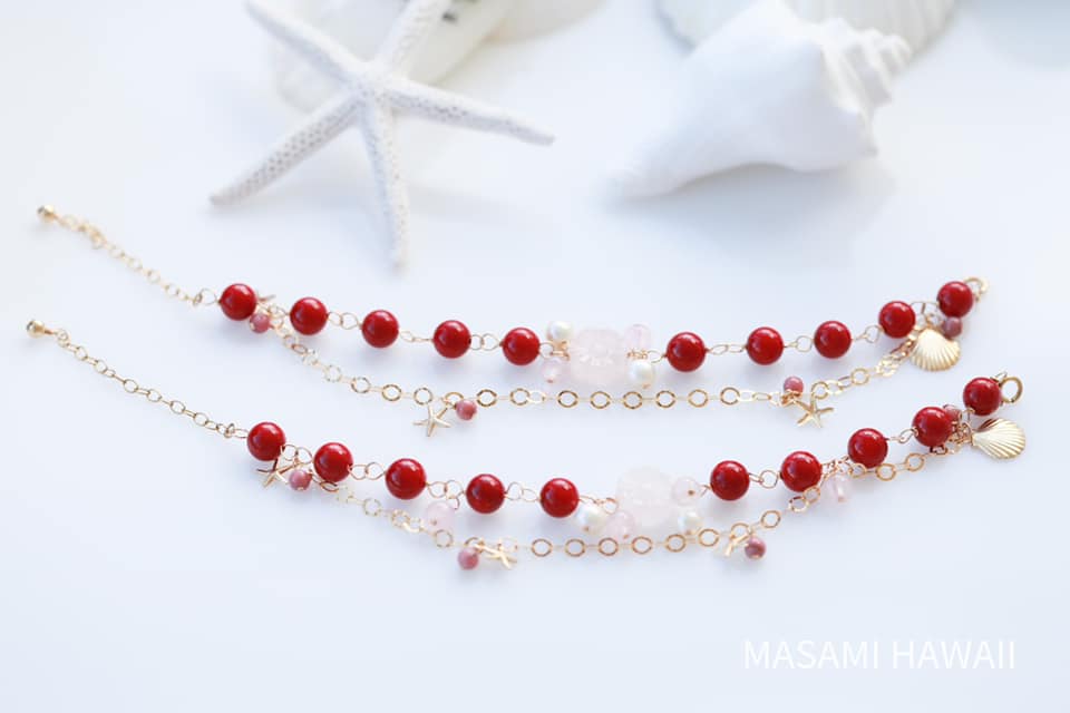 Red Coral Flower Mermaid Bracelet ★赤サンゴお花のマーメイドブレスレット