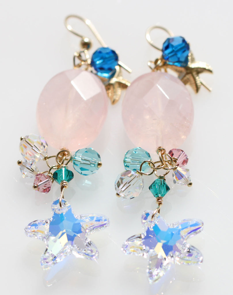 Vegan Mermaid earrings Rose　quartz☆ヴィーガンマーメイドピアス☆ローズクォーツ