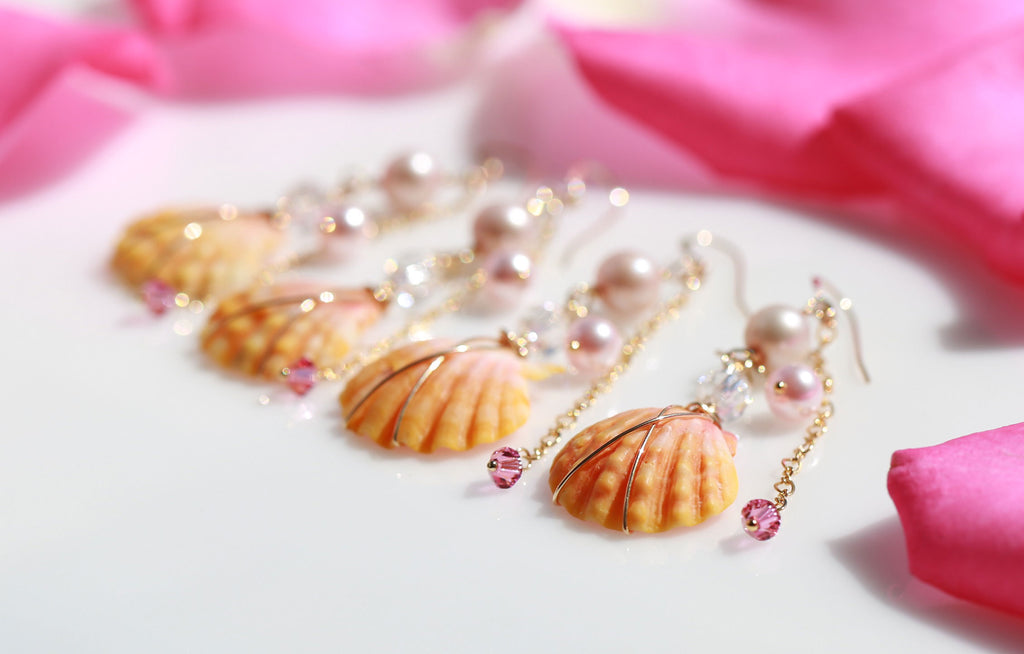 Happy pink wedding sunriseshell mermaid earrings２☆ハッピー☆ピンクウェディング☆サンライズシェルのマーメイドピアス２