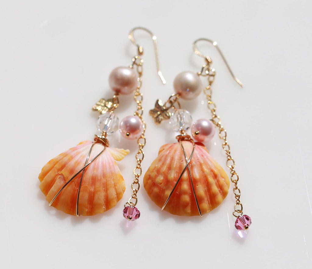 Happy pink wedding sunriseshell mermaid earrings２☆ハッピー☆ピンクウェディング☆サンライズシェルのマーメイドピアス２