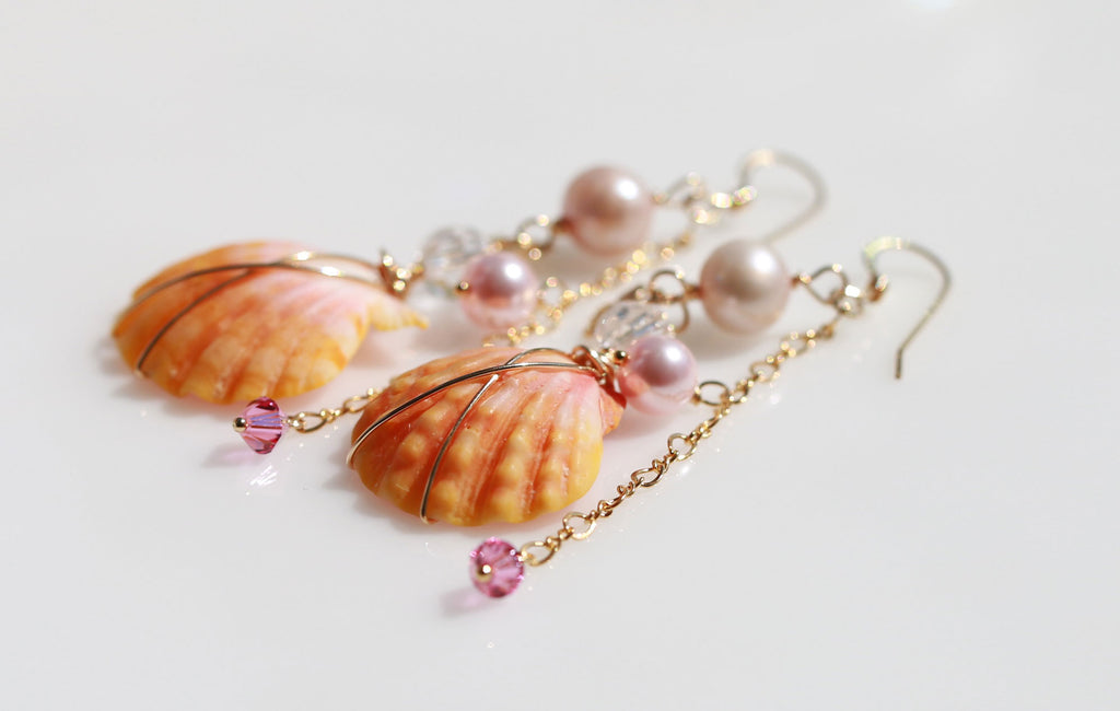 Happy pink wedding sunriseshell mermaid earrings２☆ハッピー☆ピンクウェディング☆サンライズシェルのマーメイドピアス２